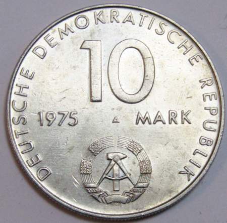 Монета ГДР 10 марок 1975 года 20 лет Варшавскому Договору