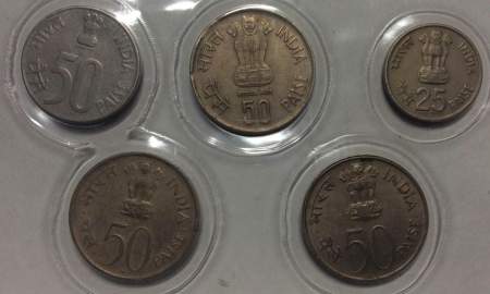 Набор монет Индия 25 и 50 пайсов, События, 1972-1997 гг., 5 монет