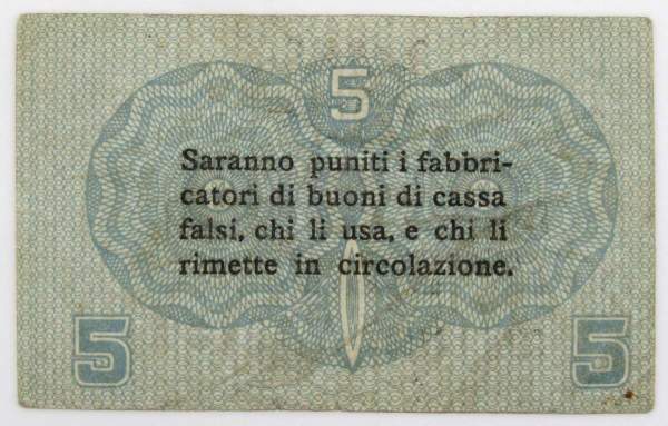 Банкнота 5 чентезимо 1918 года, Австро-Венгерская оккупация Венеции, Италия Банкнота 5 чентезимо 1918 года, Австро-Венгерская оккупация Венеции, Италия