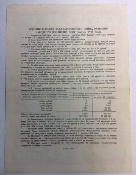 Облигация 10 рублей 1954 года - Государственный заем развития народного хозяйства СССР Облигация 10 рублей 1954 года - Государственный заем развития народного хозяйства СССР