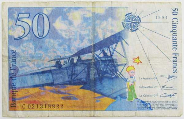 Банкнота 50 франков 1994 года Франция (Сент-Экзюпери)