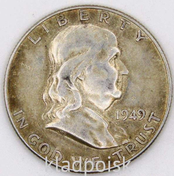 Монета 50 центов США Франклин, 1949 Серебро 900 пробы Монета 50 центов США Франклин, 1949 Серебро 900 пробы