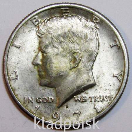 Монета 50 центов США «Кеннеди» 1971 г. Серебро 400 пр.