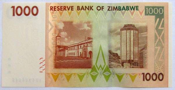Банкнота Зимбабве 1000 долларов 2007 года