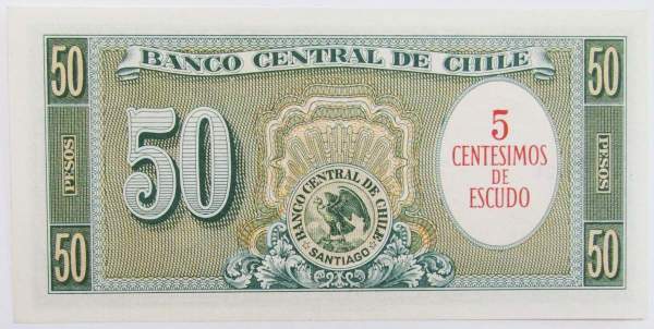 Банкнота Чили 5 сентесимо на 50 песо 1960-1961 гг., арт 2