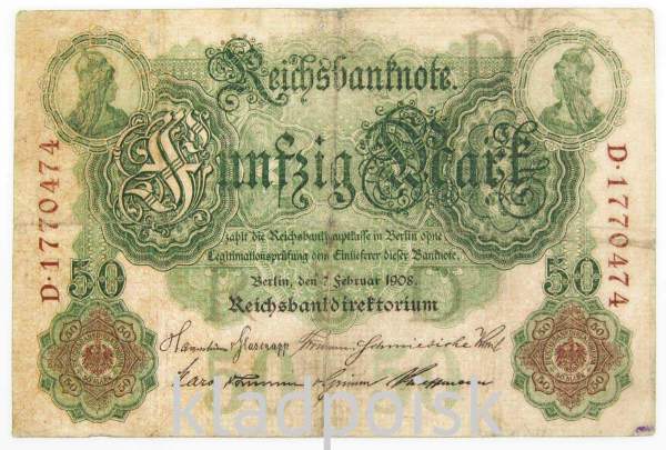 Банкнота 50 марок 1908 года Германия