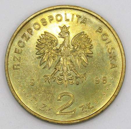 Монета 2 злотых Польша 100-летие открытия полония и радия 1998