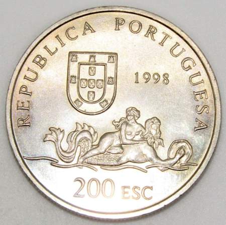 Монета 200 эскудо 1998 года, Португалия, Путешествие Васко да Гамы в Индию 1498 года - Мозамбик