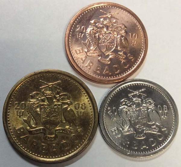 Набор регулярных монет Барбадоса 2002-2010 гг., 3 монеты