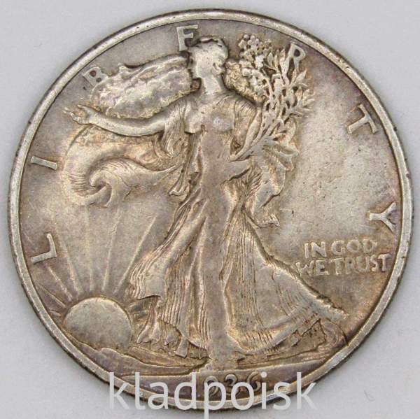 Монета 50 Центов США «Шагающая свобода» 1936 Серебро 900 пробы Монета 50 Центов США «Шагающая свобода» 1936 Серебро 900 пробы