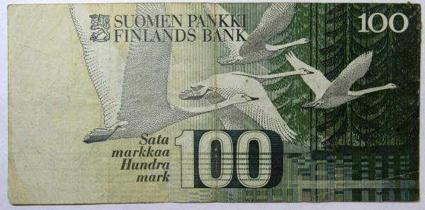 Банкнота 100 марок 1986 года Финляндия