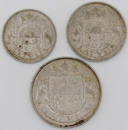 Набор монет Латвии 1922 года, 3 монеты