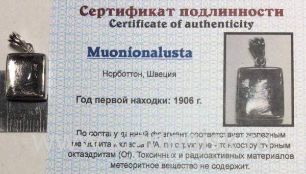 Подвеска из метеорита Муонионалуста (Muonionalusta) с родированием малая (арт 32)