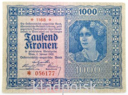 Банкнота 1000 крон 1922 года Австрия