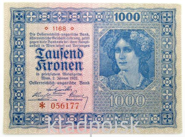 Банкнота 1000 крон 1922 года Австрия Банкнота 1000 крон 1922 года Австрия
