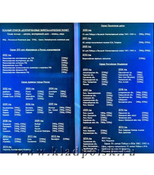 Альбом для памятных монет 10 рублей России (биметалл) синий