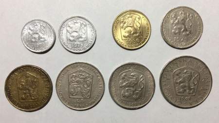 Набор монет Чехословакии 1961-1990 гг - 8 монет