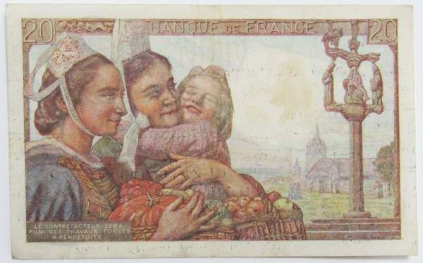 Банкнота 20 франков 1942 года Франция