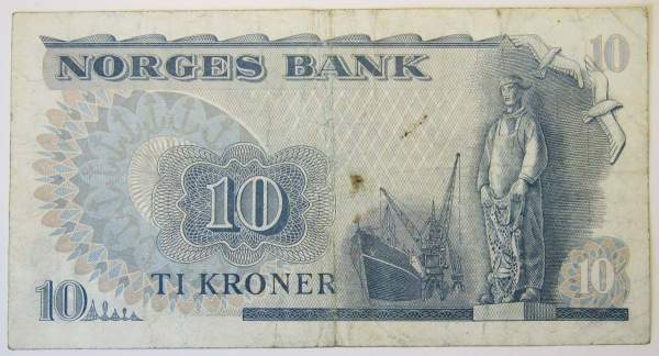 Банкнота 10 крон 1974 года Норвегия