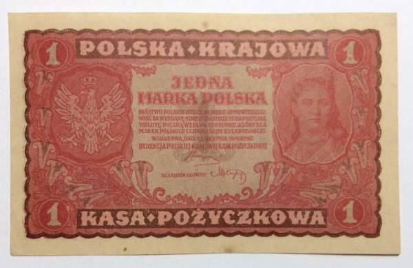 Банкнота 1 марка 1919 года Польша