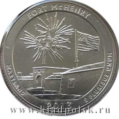 Монета 25 центов Национальный парк Форт Мак-Генри, монетный двор P Монета 25 центов Национальный парк Форт Мак-Генри, монетный двор P