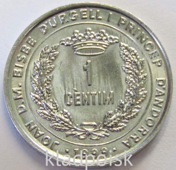 Монета 1 сантим 1999 года Андорра