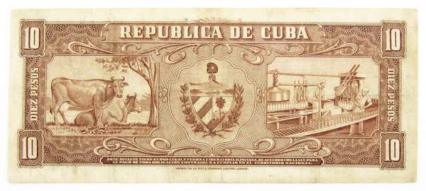 Банкнота 10 песо 1956 года Куба Банкнота 10 песо 1956 года Куба