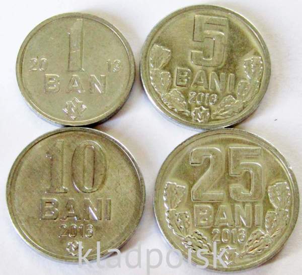 Набор регулярных монет Молдовы 2013-2016 гг., 4 монеты Набор регулярных монет Молдовы 2013-2016 гг., 4 монеты