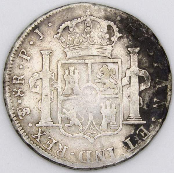 Монета 8 реалов 1808 года, Боливия (колония Испании) Король Карл IV, монетный двор Потоси