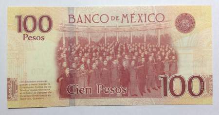Банкнота Мексика 100 песо 2017 года - 100 лет Конституции