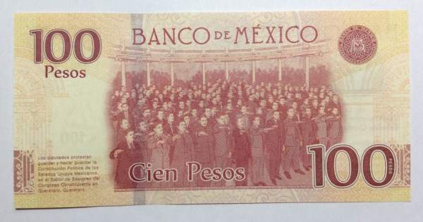 Банкнота Мексика 100 песо 2017 года - 100 лет Конституции