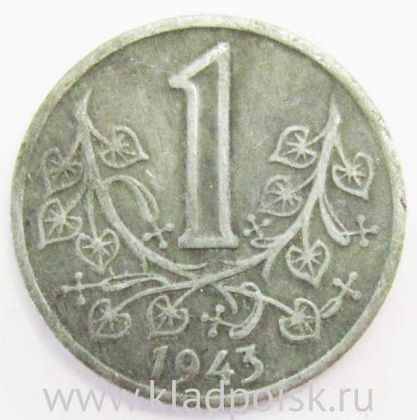 Монета 1 крона 1943 года Богемия и Моравия Монета 1 крона 1943 года Богемия и Моравия