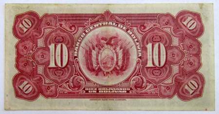 Банкнота 10 боливано 1928 года Боливия, арт 2