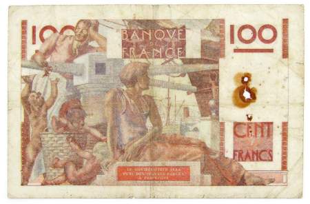 Банкнота 100 франков 1946 года Франция, арт 2
