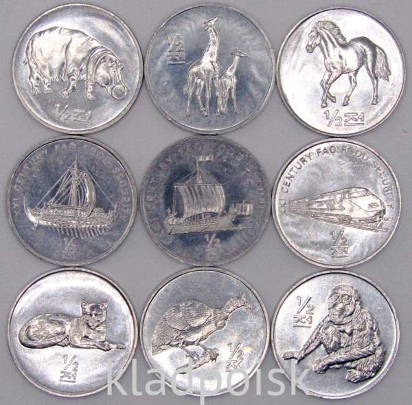 Набор памятных монет Северная Корея 2002 год, 9 монет Набор памятных монет Северная Корея 2002 год, 9 монет