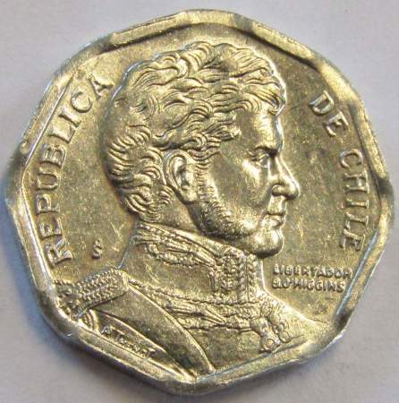 Монета Чили 1 песо 2008 года