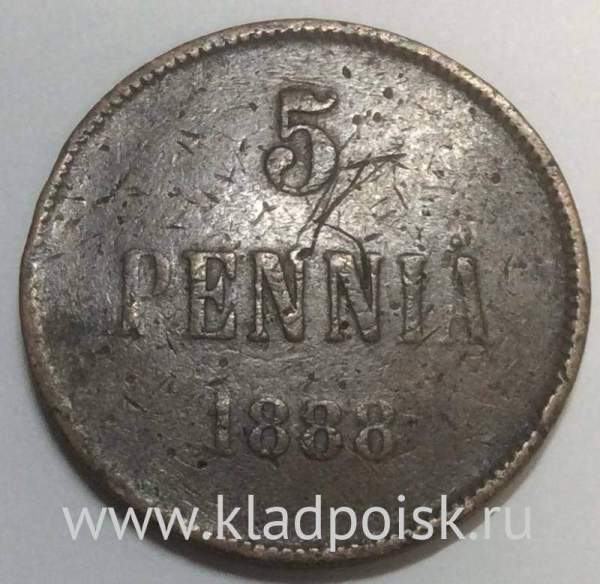Монета 5 пенни 1888 г. для Финляндии (Александр III)