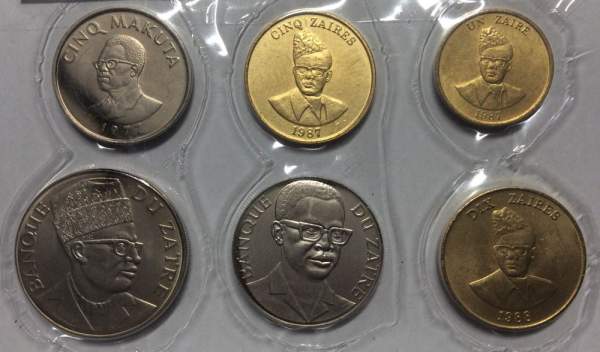 Набор регулярных монет Заира 1976-1988 гг., 6 монет