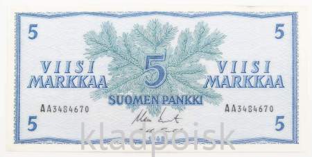 Банкнота 5 марок 1963 года Финляндия