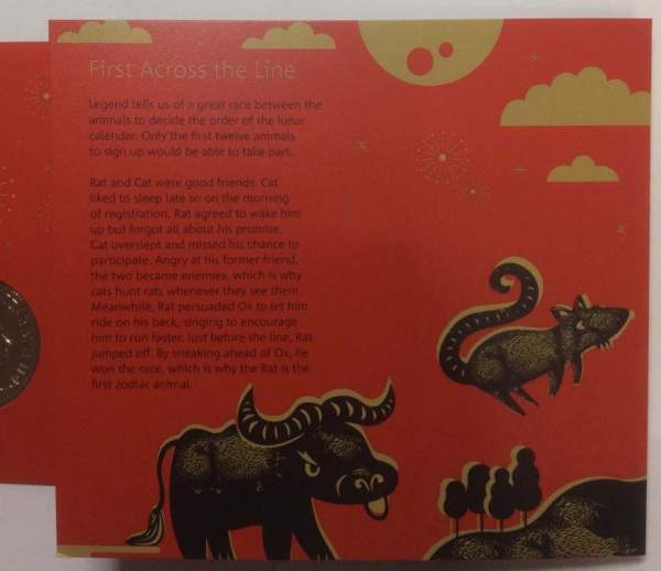 Памятная монета 5 фунтов Великобритании в буклете 2020 год крысы