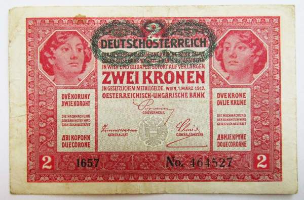 Банкнота 2 кроны 1917 года Австро-Венгрия, арт 2 Банкнота 2 кроны 1917 года Австро-Венгрия, арт 2