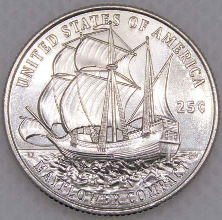 Монета 25 центов США 2026 года - 250 лет независимости - Мэйфлауэр, D