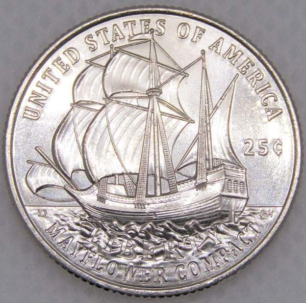 Монета 25 центов США 2026 года - 250 лет независимости - Мэйфлауэр, D