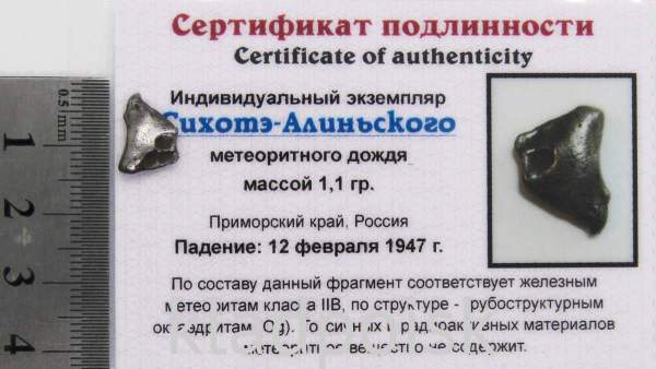 Индивидуальный экземпляр Сихотэ-Алиньского метеоритного дождя (арт 14)