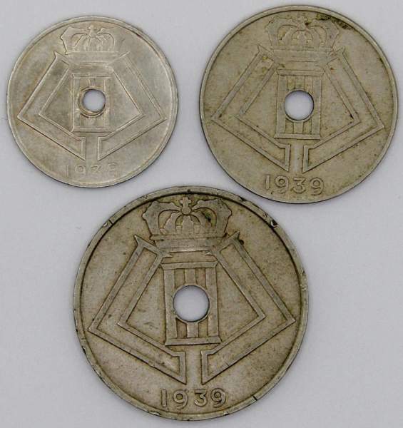 Набор монет Бельгии 1938-1940 гг., 3 монеты
