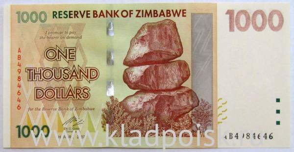 Банкнота Зимбабве 1000 долларов 2007 года, арт 2
