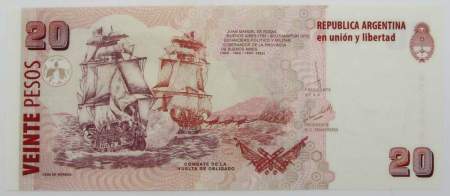 Банкнота Аргентина 20 песо 2018 года, арт 3
