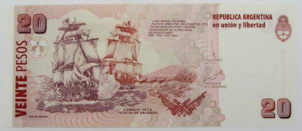 Банкнота Аргентина 20 песо 2018 года, арт 3