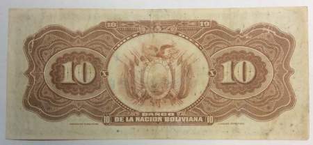 Банкнота 10 боливано 1911 года Боливия