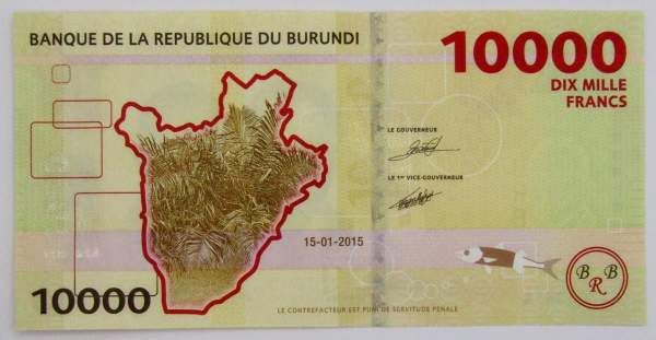 Банкнота 10000 франков Бурунди 2015 года